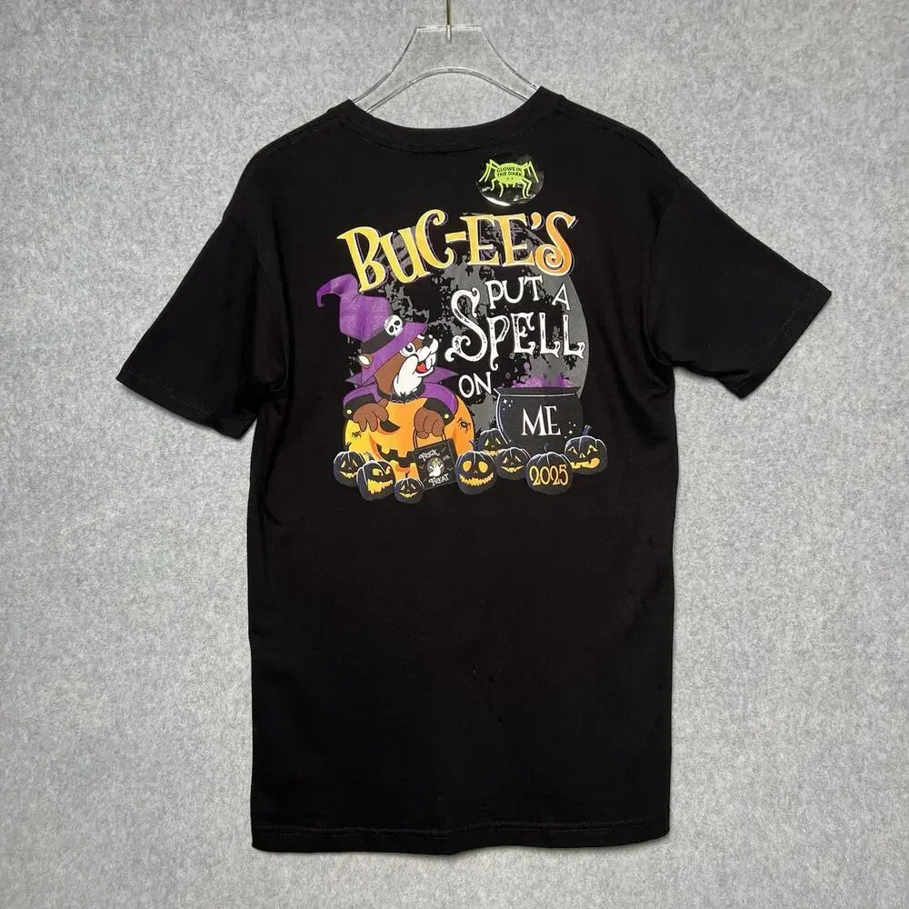 Buc-ee’s Halloween 2025 T Shirt Youth Large YL Black Glow in Dark Graphic NWT
